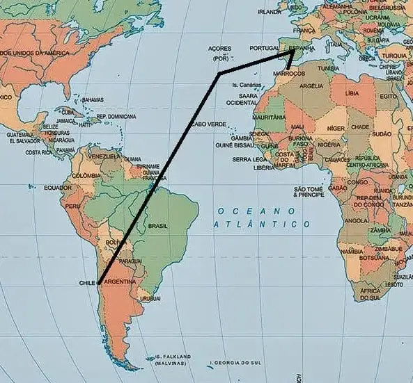 Viajar de Chile a Marruecos, mapa
