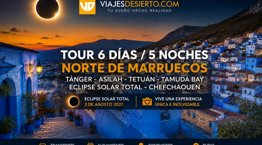 Tour de 6 días por el norte de Marruecos y Eclipse Solar Total 2027